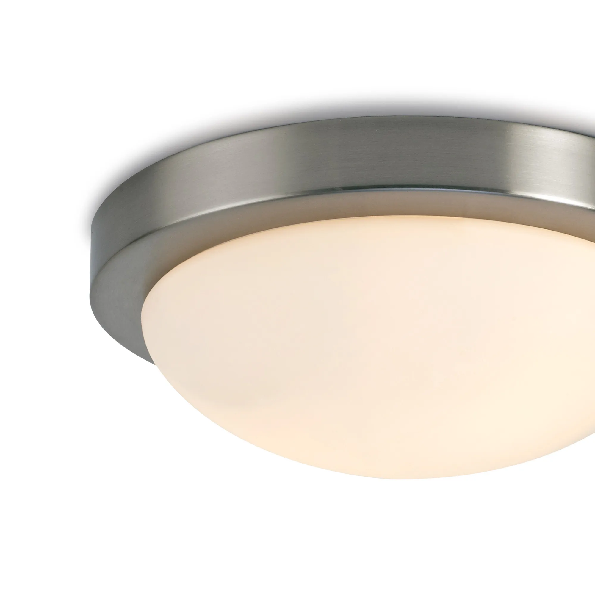 Porter 32cm Glass IP44 Flush Ceiling 2 Light Satin Nickel, Opal D0397  Deco Porter